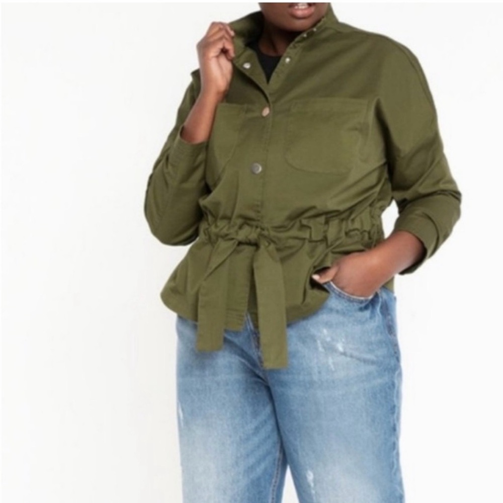 Eloquii Khaki Utility Jacket with Tie Waist